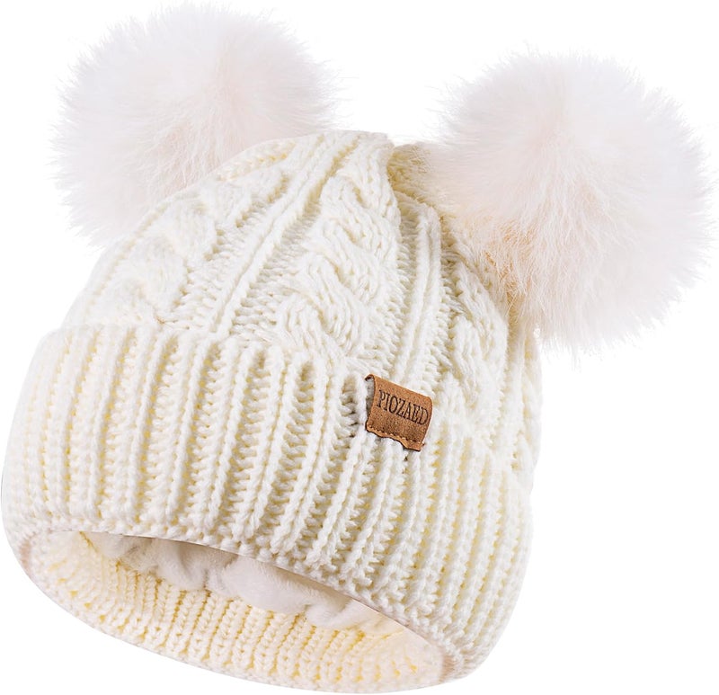 PIOZAED Women's Winter Hat Soft Knit Beanie with Faux Fur Pom Hat with Warm Fleece Lining Skull Cap for Women - Image 1